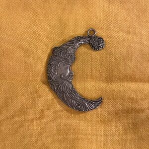 Vintage Santa Claus Moon Christmas Ornament Cast Pewter